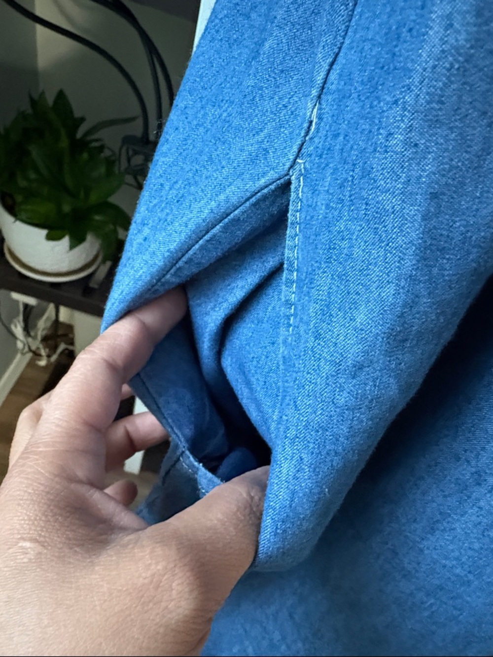 Blue Denim Cold-Shoulder Mini Dress - Picture 3 of 6